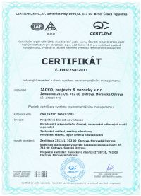 Certifikát č. EMS - 139 - 2008